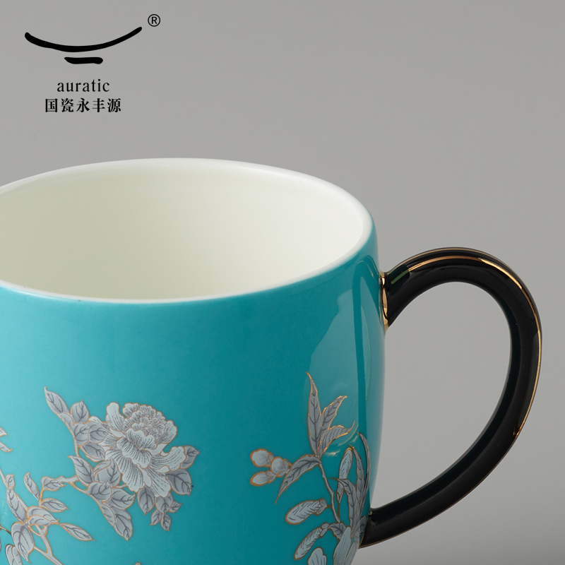 The porcelain Mrs Yongfeng source porcelain ink painting peony 3 piece ceramic cups lid cup tea cup large household