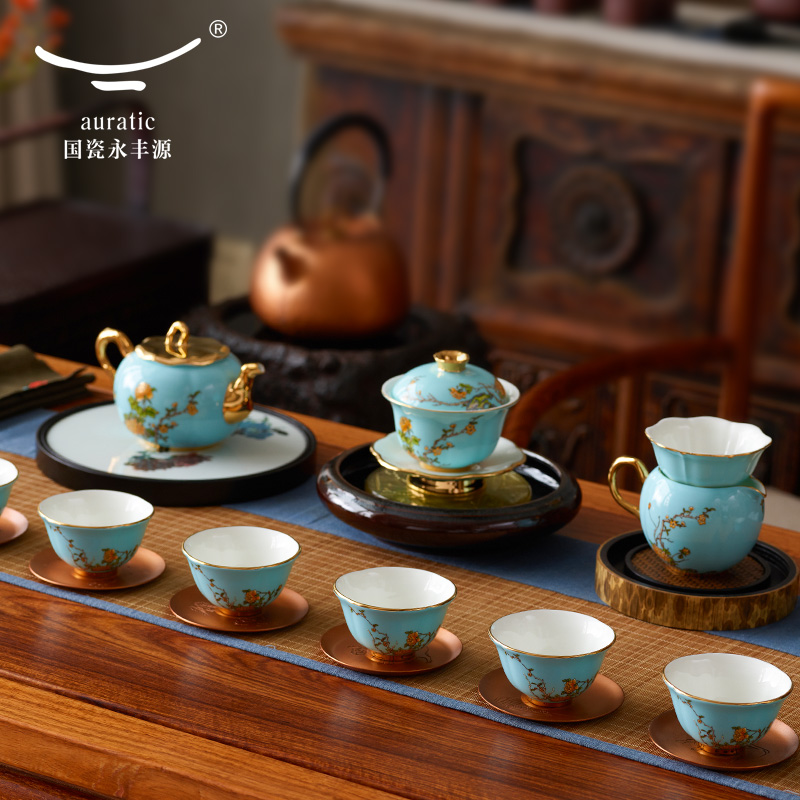 The porcelain Mrs Yongfeng source 3 head tureen ceramic kung fu tea set cover cup tureen tea cups