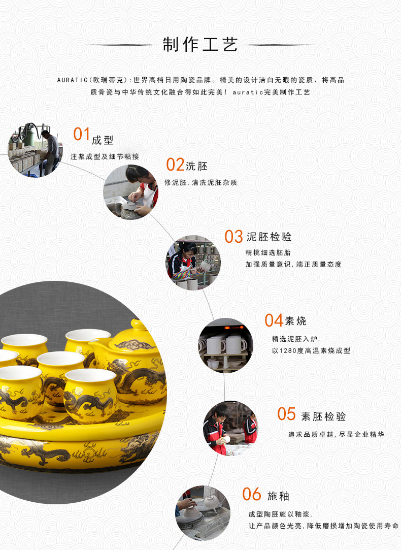 The porcelain yongfeng source yellow fury of The dragon emperor pu 'er tea suit to filter The teapot tea tray cups ceramic cup