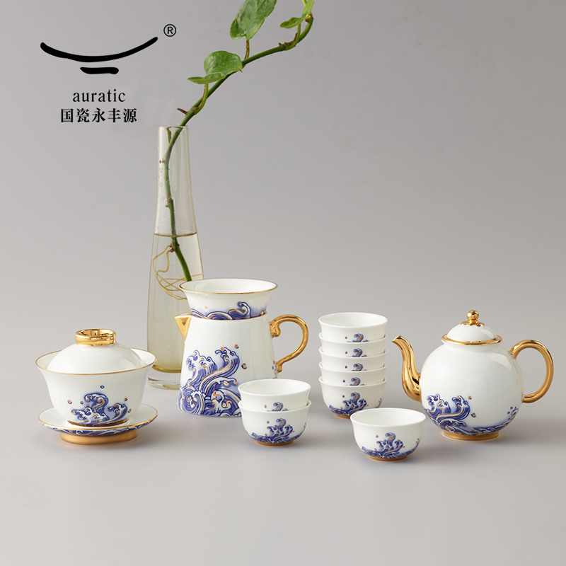 The porcelain Mr Yongfeng source porcelain sea pearl 15 head kung fu tea set tureen tea pot