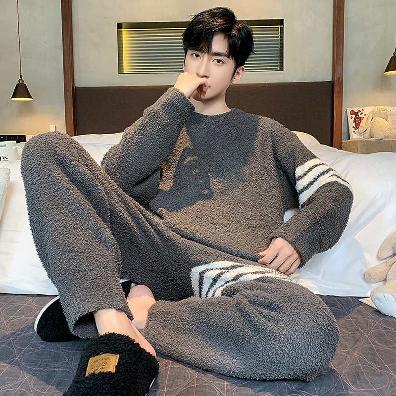 Half-Velvet Pajamas for Men, Winter Thickened and Fleece-Lined, Coral Velvet Autumn and Winter Style, 2026 New Warm Home Wear Set