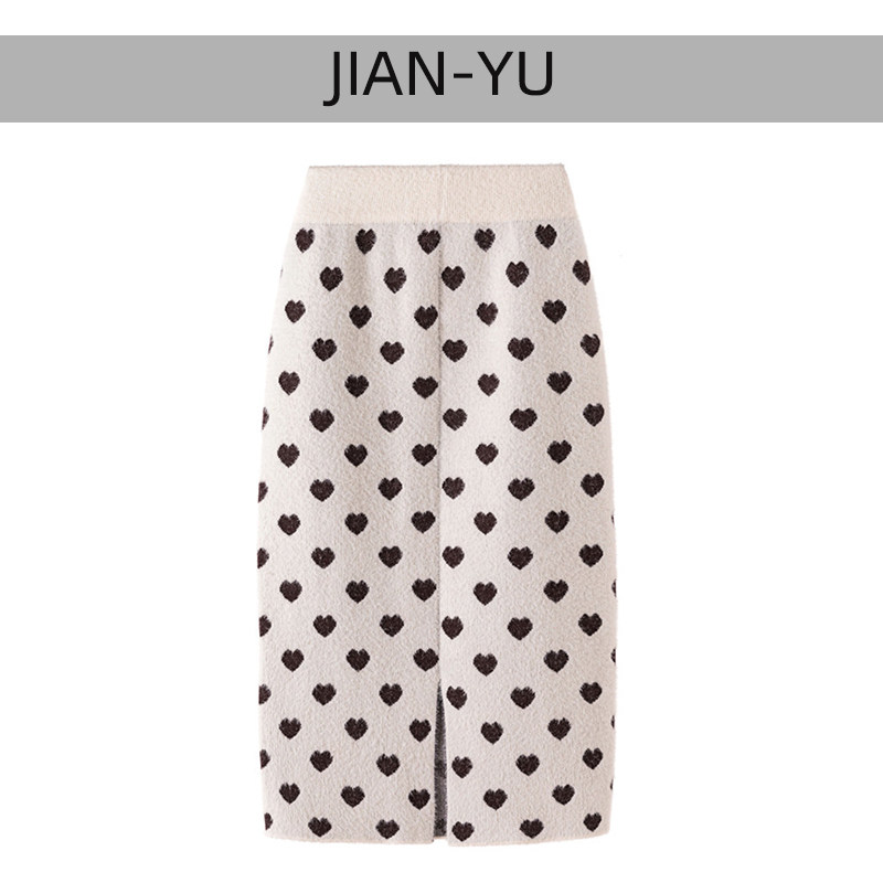Love knitted one-step skirt women's autumn and winter 2021 new imitation mink woolen skirt mid-length version slimming hip skirt