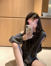 2022 Spring Trendy Truffle Shoulder Tee Design Sensation Long Sleeve Round Collar T-shirt Woman Spring 2020 New Foreign Air Blouse