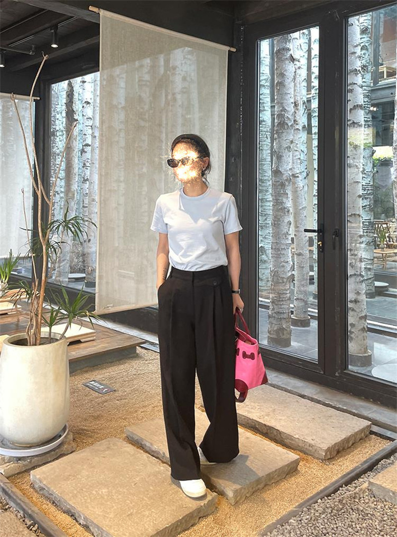2022 Springtime Classic Black Straight Drum Pituality Suit Pants Woman Loose Casual Wide Pants