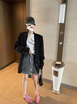 2022 Spring Summers new teen girls explosive door flap bent and washed with washed grey denim half-body dress