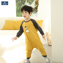 Yu Zhaolin Boy one-piece pajamas spring and Autumn new one-piece long-sleeved pure cotton boy baby baby home clothes Haya