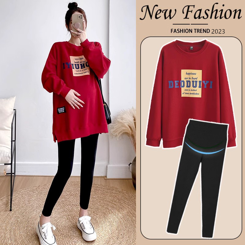 Pregnancy women's clothing fall new necropolis for autumn winter fashion printing with large code loose blouses during pregnancy with undershirt tide-Taobao