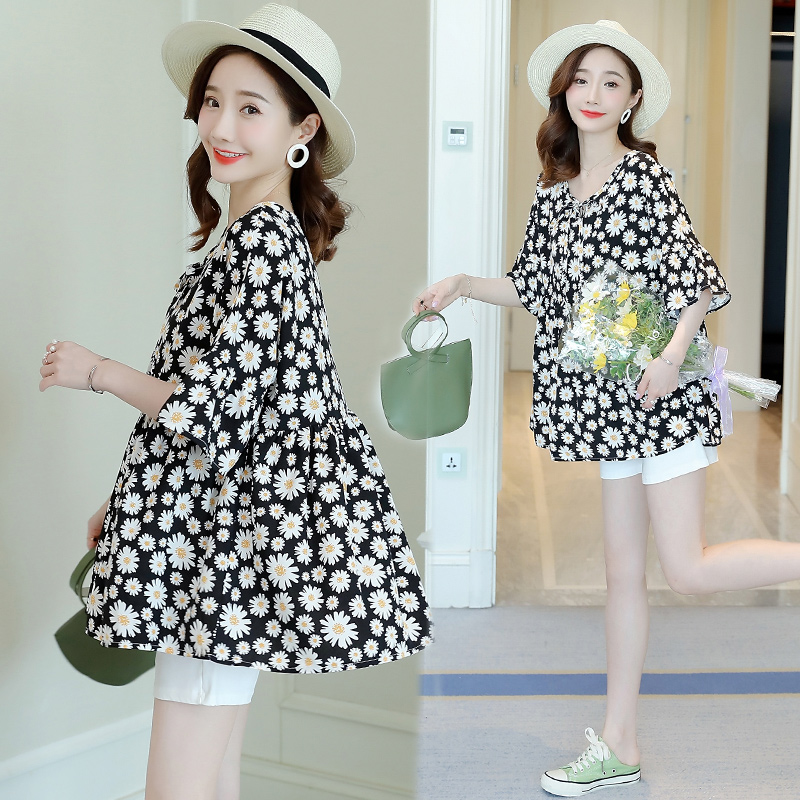 Maternity suit summer thin section summer out new floral loose short-sleeved top belly shorts two-piece tide