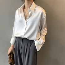  European station 2021 white shirt female design niche autumn thin long-sleeved formal satin chiffon top