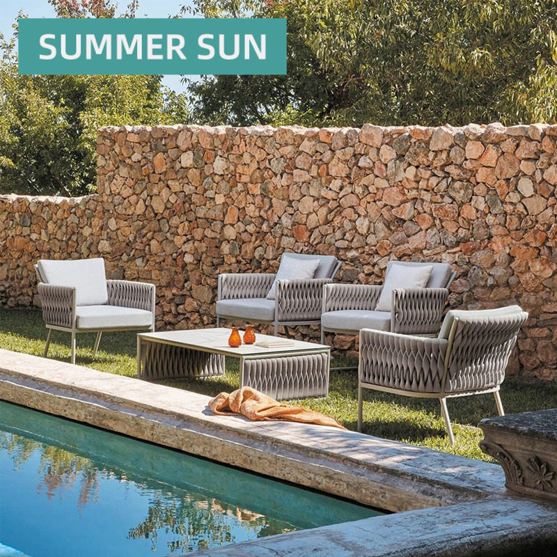 Nordic Outdoor Rattan Chasha Hair Chair Villa Courtyard Hotel Minima Modern Designer Tea Table Furniture Combination Garden