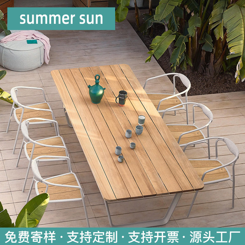 Aluminum alloy outdoor table and chair combination Nordic courtyard outdoor anti-corrosion wood solid wood slate rope rattan chair waterproof outdoor