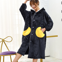 Shafitier pajamas womens autumn and winter thickened coral velvet robes can be worn outside flannel home wear winter