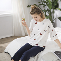 Shafitier new pajamas women Spring cotton round neck sleeve cartoon cotton home clothing women autumn suit