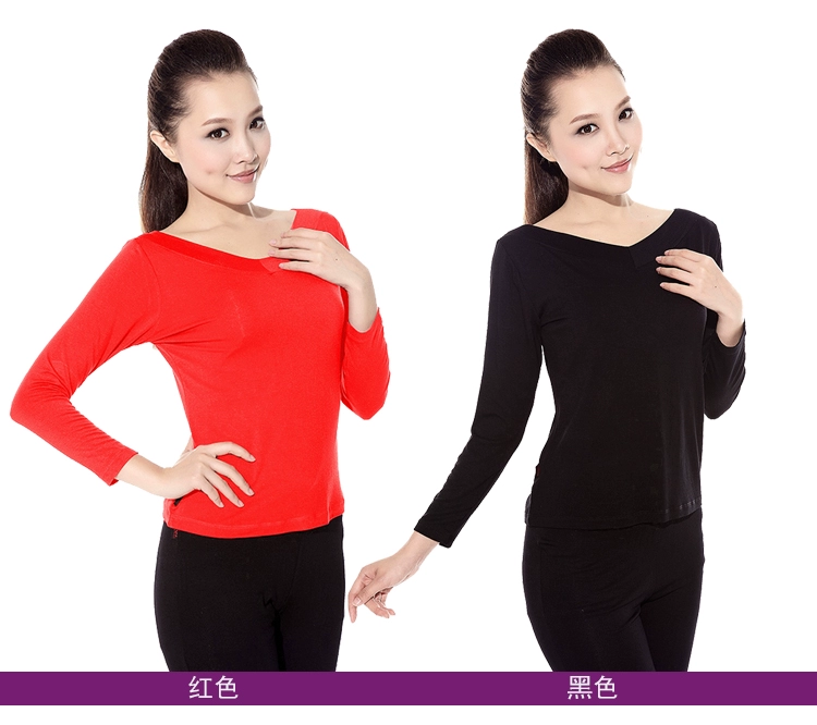 Khắc áo thun vuông v cổ thu và mùa đông áo thun dài tay trung niên tập trang phục khiêu vũ modal dance shirt - Khiêu vũ / Thể dục nhịp điệu / Thể dục dụng cụ giày múa có gót