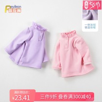 Clearance 0-1-3 years old children spring autumn and winter female baby plus velvet T-shirt semi-high neck baby bottoming shirt warm top 2