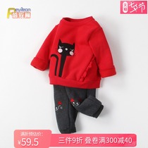 0-1-3 years old little girl baby spring spring autumn and winter red baby girl New Year clothes 6-12 months sweater suit 4