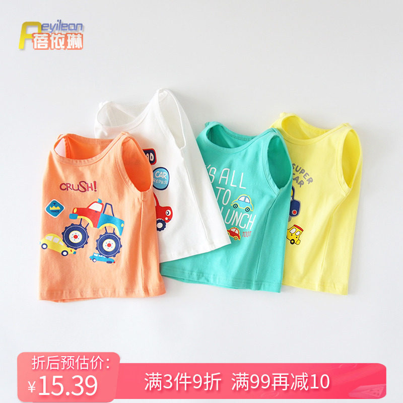 Small boy toddler's summer clothing 1-3 years old child summer work words knit vest pure cotton baby clothes slim underwear 0