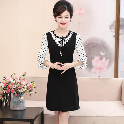 妈妈夏季雪纺大码连衣裙中长款 50-60岁中老年