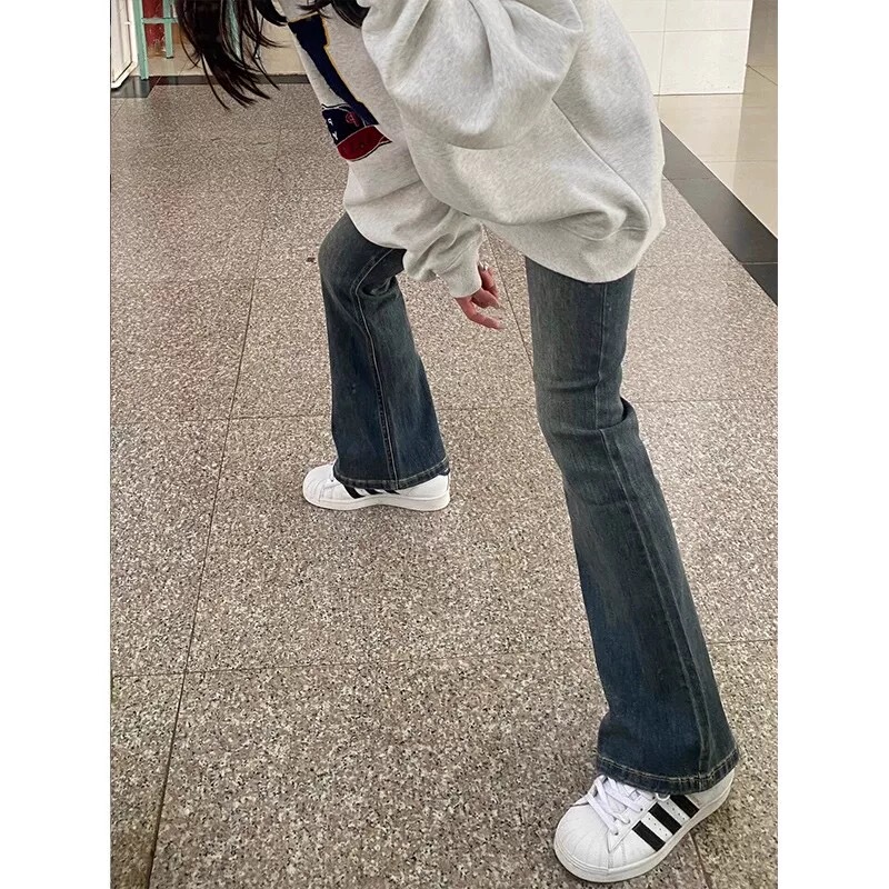 Girls' Jeans Spring and Autumn New Style 2026 Junior High School Students Autumn Wear Elastic Flared Pants Teenagers High-Waisted Outerwear Pants Girls' Jeans Spring and Autumn New Style 2026 Junior High School Students Autumn Wear Elastic Flared Pants Teenagers High-Waisted Outerwear Pants
