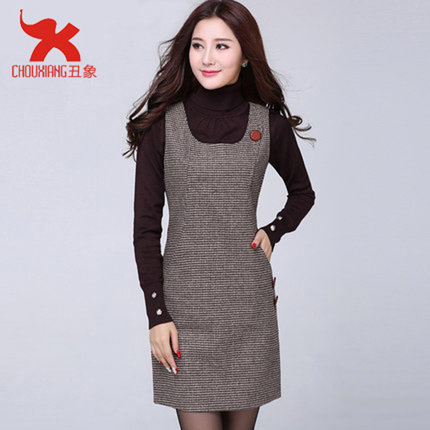 2018秋冬新款气质连衣裙修身显瘦无袖毛呢裙