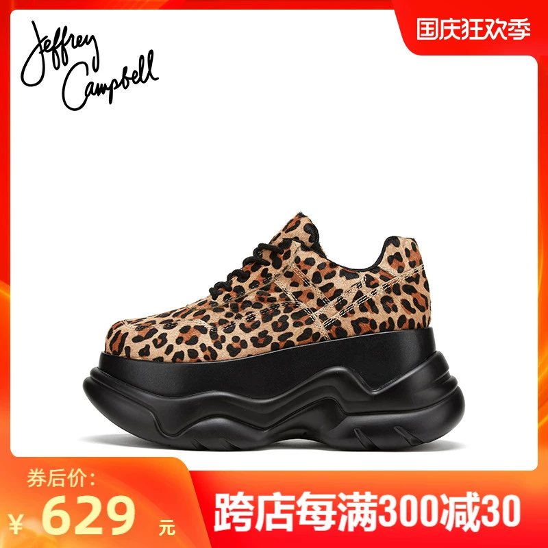 Jeffrey Campbell mới của mùa xuân và mùa hè 2019 họa tiết da báo muffin đế dày đế dày ren-up giày nữ thấp thoải mái - Giày cắt thấp