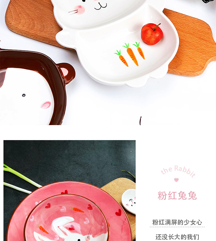 Đồ gốm sứ trẻ em bát ăn nhà dễ thương động vật ngăn đĩa bé dao kéo thiết lập phim hoạt hình ăn sáng tấm cốc muỗng muỗng ăn cơm