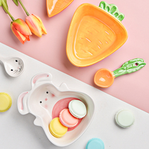 Cute hand drawn rabbit carrot small bowl Creative personality baby rice bowl Fruit bowl cartoon ceramic tableware set