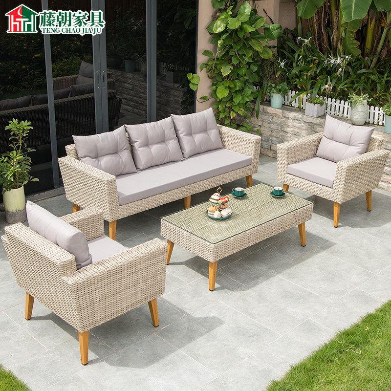 Rattan Nordic Outdoor Sofa Cane Rattan Sofa Hotel Outdoor balcony Living room Courtyard Casual Rattan Chair Combo Sofa-Taobao