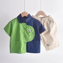 Cute Ocean Gas paragraph Children short sleeve shirt thin section pure cotton boy fit boy Summer baby short sleeve shirt