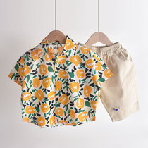 Boy Summer Shirt Pure Cotton Round Collar Child Blouse Casual Short Sleeve Boy Flowers Shirt Trendy Ocean Gas Baby Boom