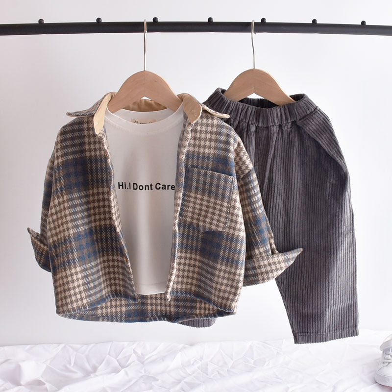 Retro Art Fan Boy Shirt Jacket Autumn Clothing Hair Thickened Shirt Girl Baby Foreign Pie Jacket Spring Autumn