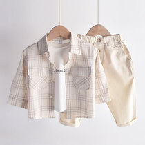 Ultra thin summer clothing can be a sunscreen child shirt boy plaid cotton numb baby shirt in child shirt