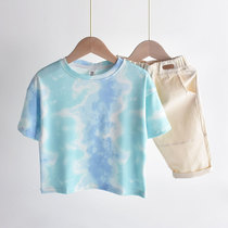 Children Colour T-shirt 2022 Summer new boy girl baby cartoon round collar short sleeve blouses foreign air brief