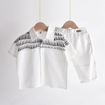 Boy short sleeve shirt 2022 new summer children striped white lining slim fit baby summer clothes with baby blouses