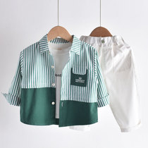 Boys shirt childrens spring and autumn long sleeve 2021 New Korean version of foreign style cotton plaid shirt childrens coat