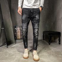 Mens spring and autumn jeans slim stretch trousers youth workwear Joker little pants trend New tie pants