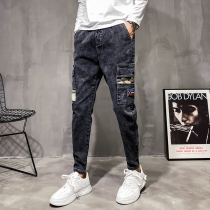 2021 European and American Spring and Autumn retro tooling jeans men slim straight tube stretch multi pocket trend Joker pants men