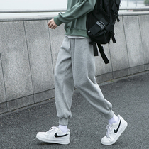 Gray pants mens spring and autumn slim tie pants Korean trend wild boys casual trousers sports pants