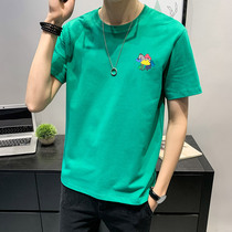 Summer cotton mens short sleeve t-shirt round neck half sleeve embroidery clothes mens base shirt slim mens body shirt trend