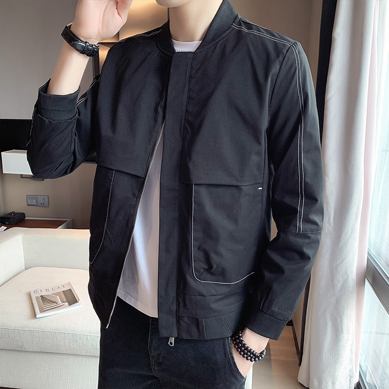 Spring and Autumn Casual All-match Jacket Men's Fashion Trend Zipper Jacket Men's Slim Fit Handsome Workwear Tops Men