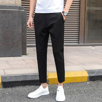 Summer slim suit pants mens hanging pants straight tube ankle-length pants drop feel small pants casual Korean trend trousers