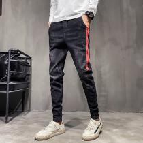 2021 new jeans men spring and autumn mens stretch Korean slim foot pants youth side striped pants men