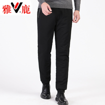 Yalu winter new youth slim-fit stretch mens outer wear down pants thick windproof small feet down cotton pants