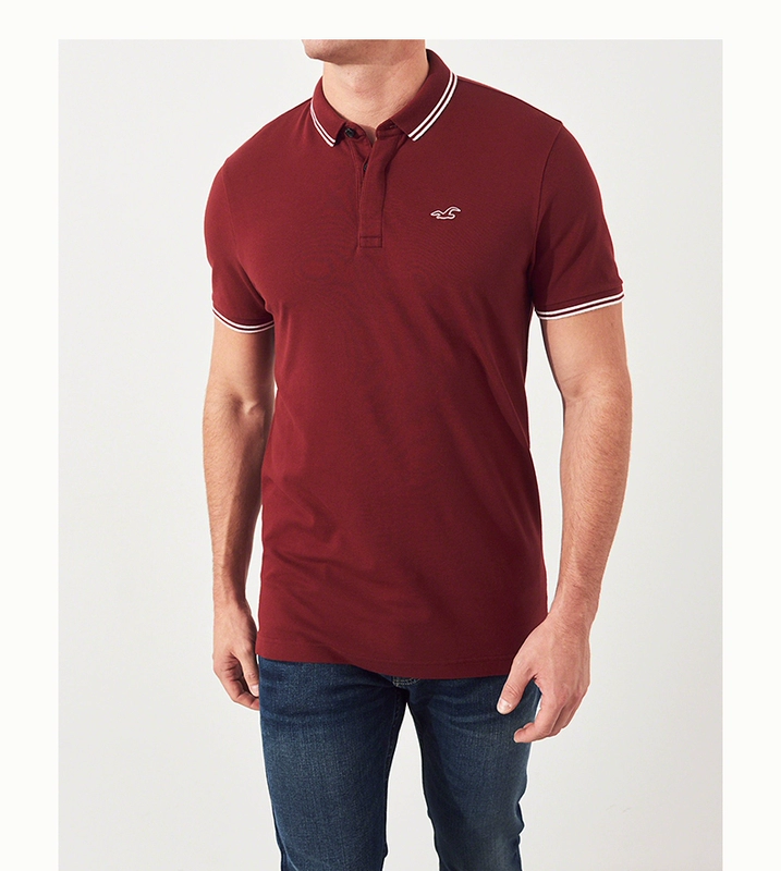 Hollister2018 mùa thu mới co giãn Áo sơ mi nam Polo 222987-1 áo polo đen