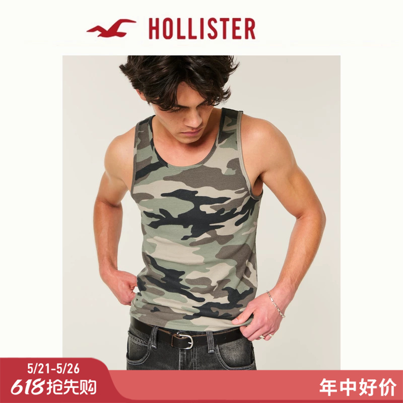 Hollister American-Style Ribbed Camouflage Pullover Sports Sleeveless Vest T-Shirt 26 Summer New Men's Clothing 324-6546