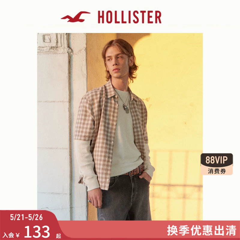 Hollister American Retro Street Style Plaid Short-Sleeved Shirt 26 Spring and Summer Men's Clothing 325-6029