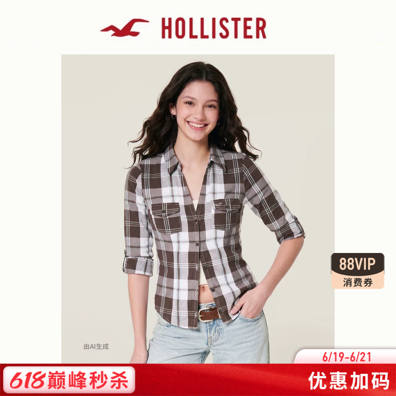 Hollister Small Seagull Pattern American Style Pure Cotton Retro Plaid Shirt 26 Spring and Summer Women's Clothing 340-6180 Hollister Small Seagull Pattern American Style Pure Cotton Retro Plaid Shirt 26 Spring and Summer Women's Clothing 340-6180