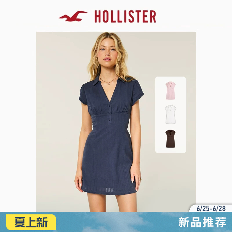 Hollister Polka Dot Waist-Cinching V-Neck Short-Sleeved Shirt-Style Dress 26 Summer and Autumn New Women's Clothing 359-6092