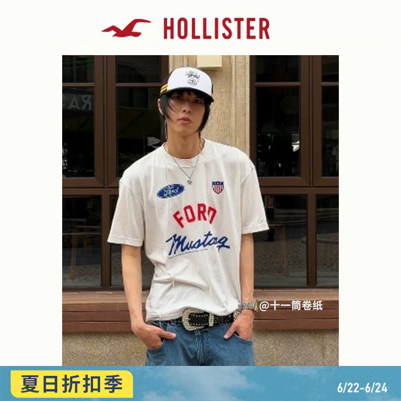 Hollister White Silhouette Ford Motorsport Couple Short-Sleeved T-Shirt 26 Summer Men's Clothing 323-6457 Hollister White Silhouette Ford Motorsport Couple Short-Sleeved T-Shirt 26 Summer Men's Clothing 323-6457