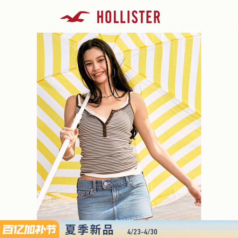 Hollister Small Seagull Pattern American-Style Henley Collar Camisole 26 Spring/Summer Women's Clothing 339-6072